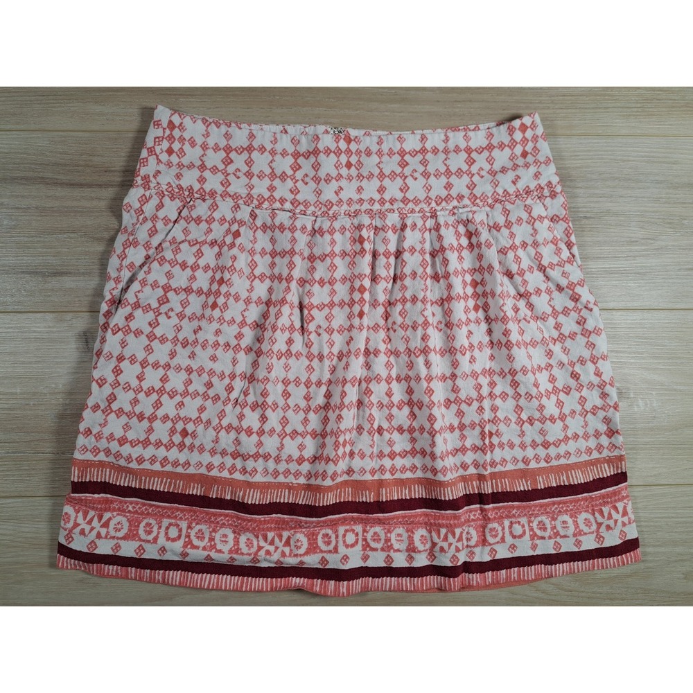 Ann Taylor Loft Womens Coral Geometric Diamond Print Linen Blend Mini Skirt SZ 8
